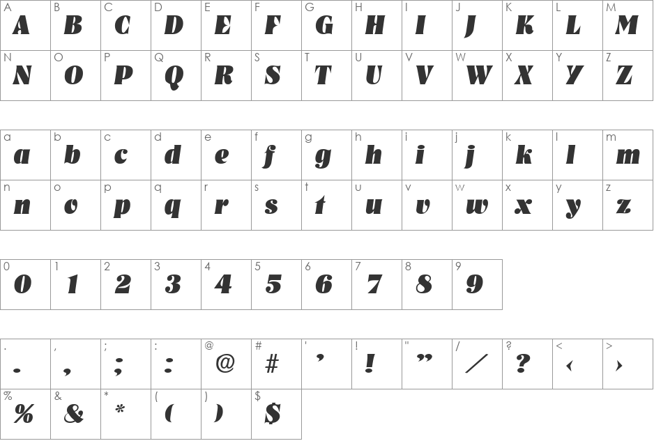 Nashville-HeavyIta font character map preview