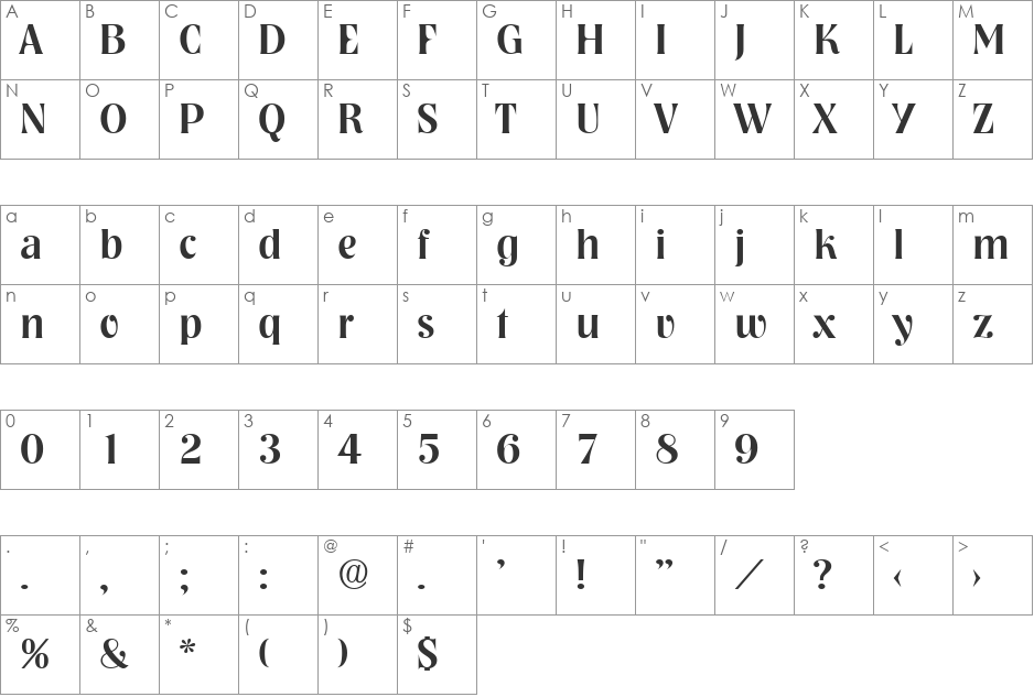 Nashville-Serial-Medium font character map preview