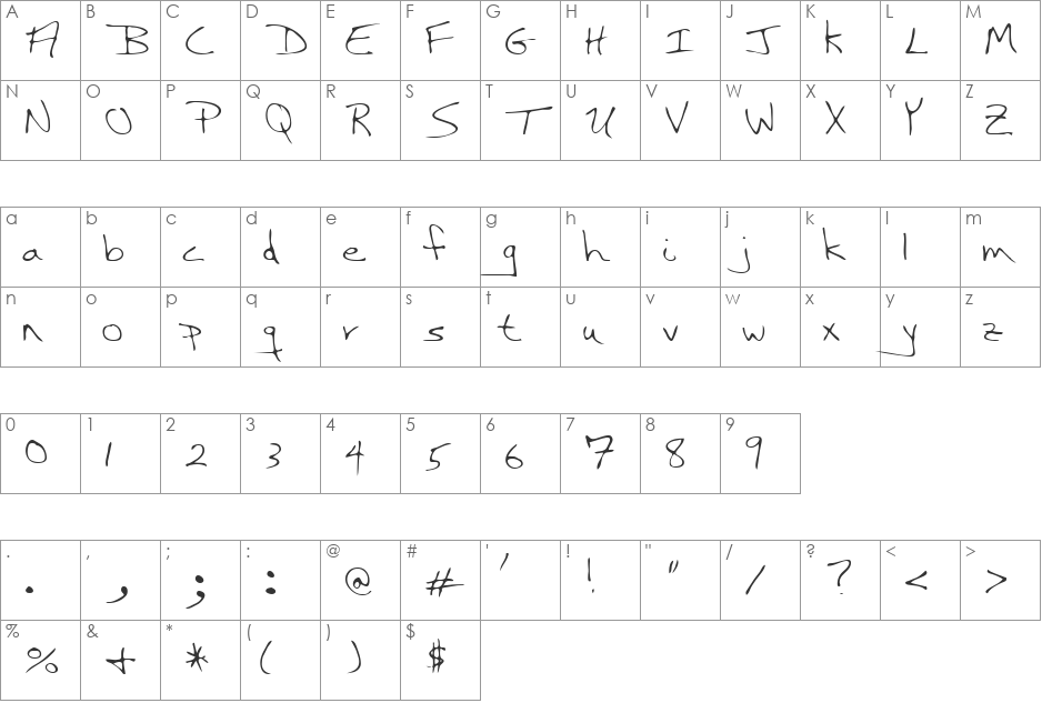 Nass font character map preview
