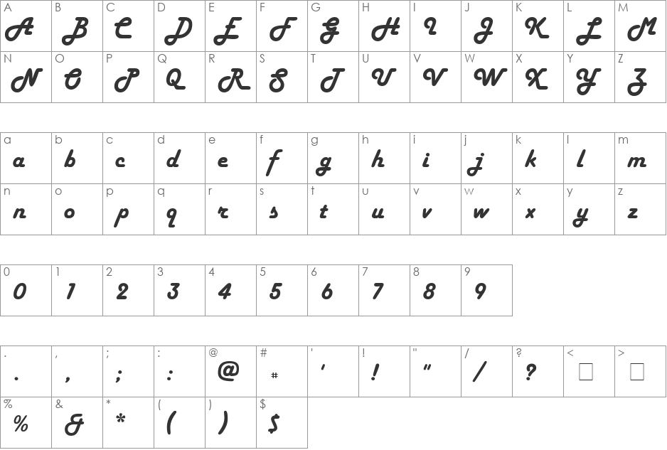 Natacha font character map preview