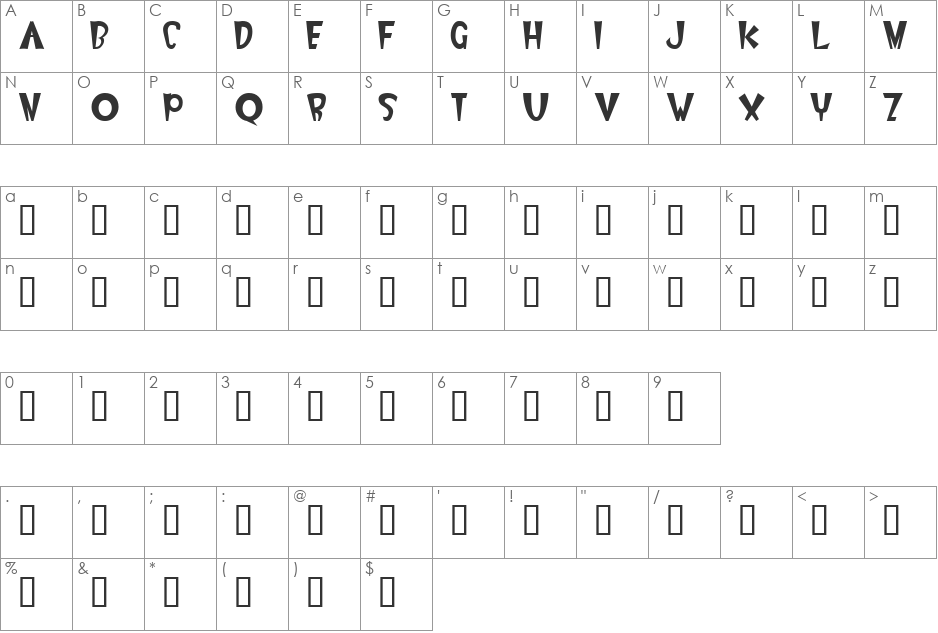 Natasha font character map preview