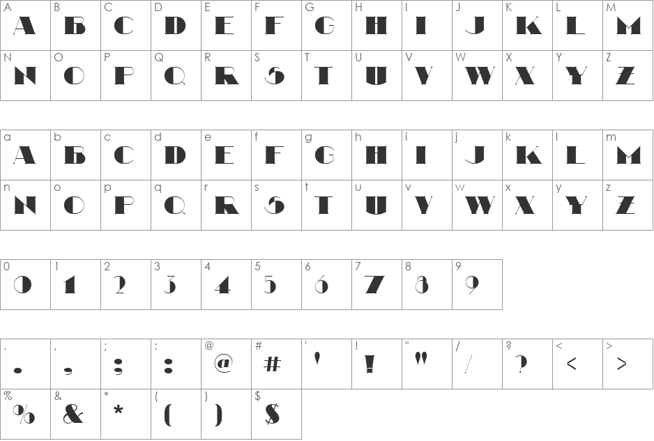 Nathan font character map preview