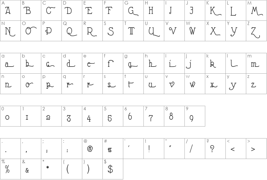 Nathan Alternates font character map preview