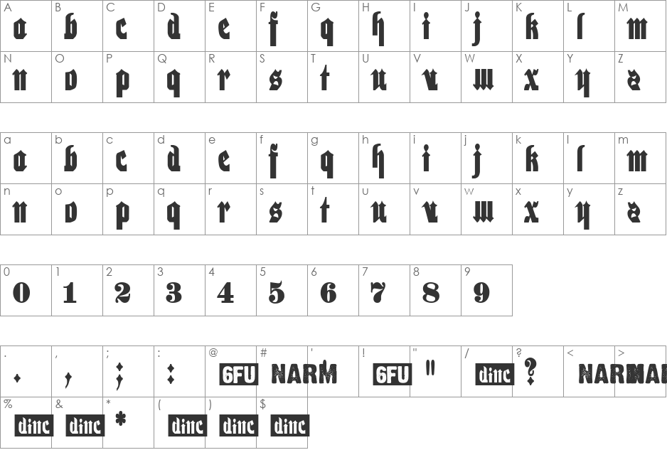 Nathaniel font character map preview