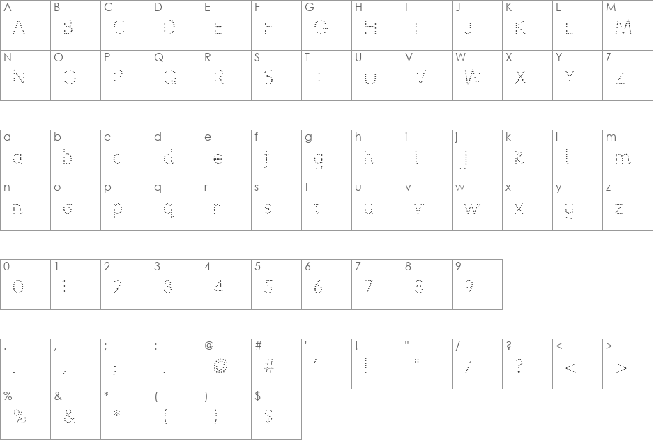 National Primary Dotted font character map preview