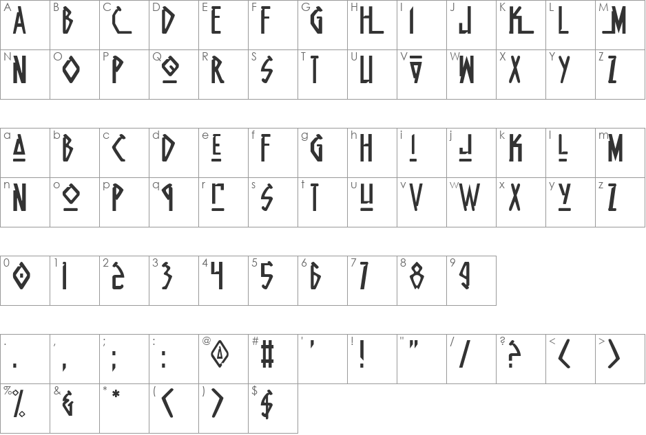 Native Alien font character map preview