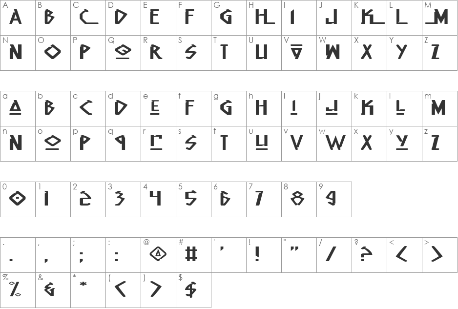 Native Alien Extended font character map preview