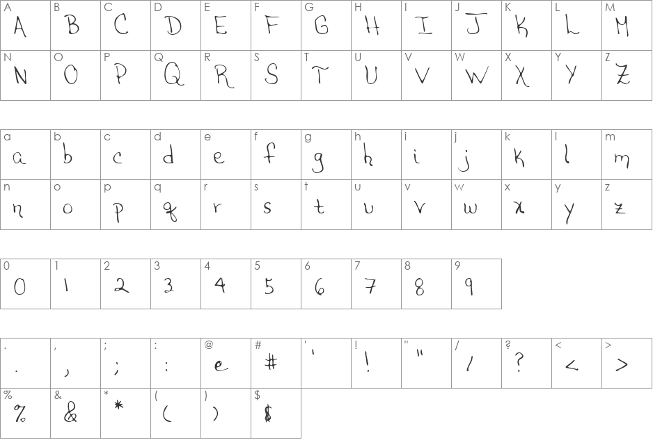 NatsHand font character map preview