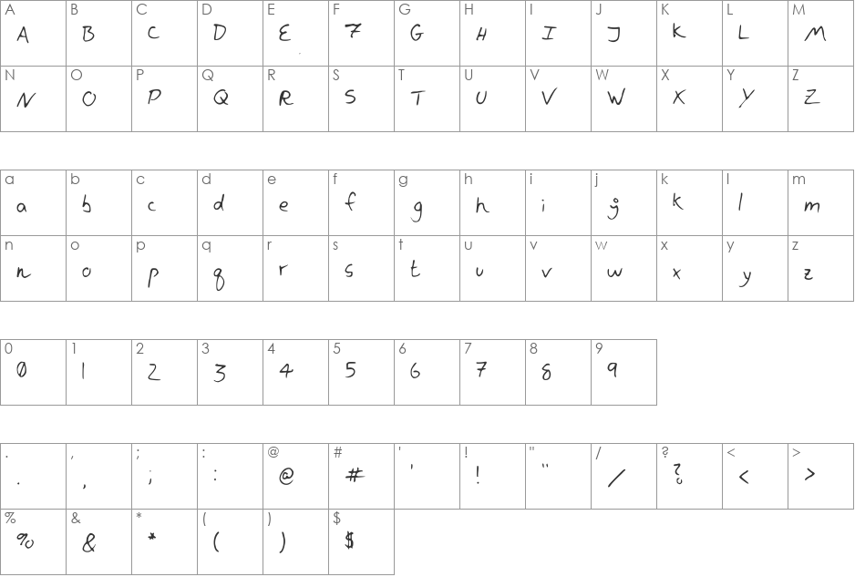 Natural Navvy font character map preview