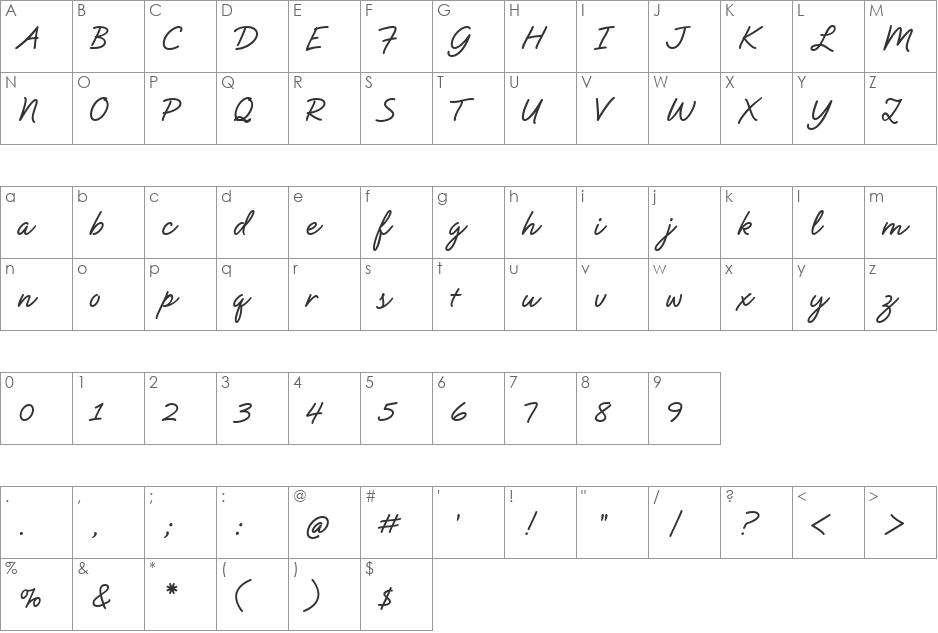 Natural Script Bold font character map preview