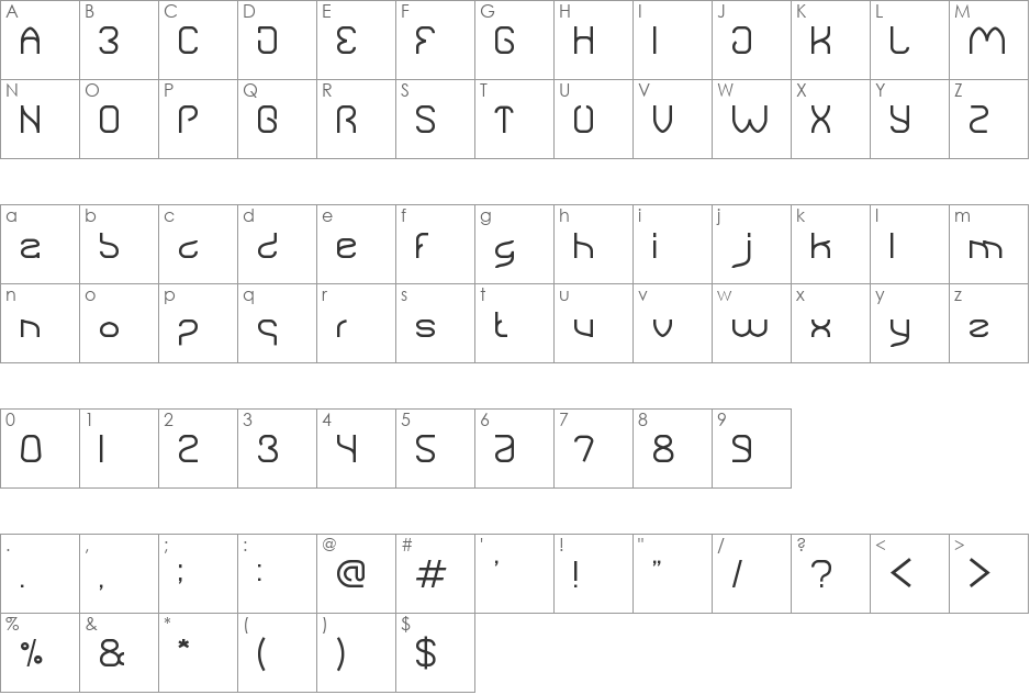 Natural Technologies font character map preview