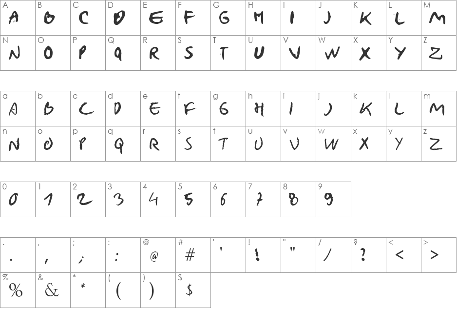 NATURAL WRITING font character map preview