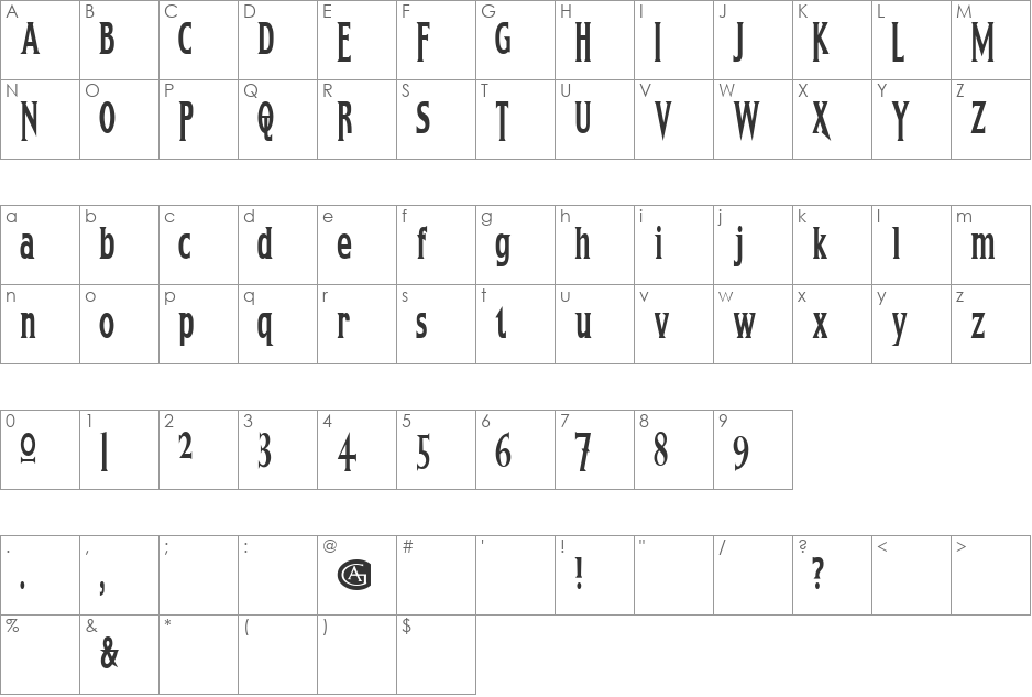 NaturalDark font character map preview
