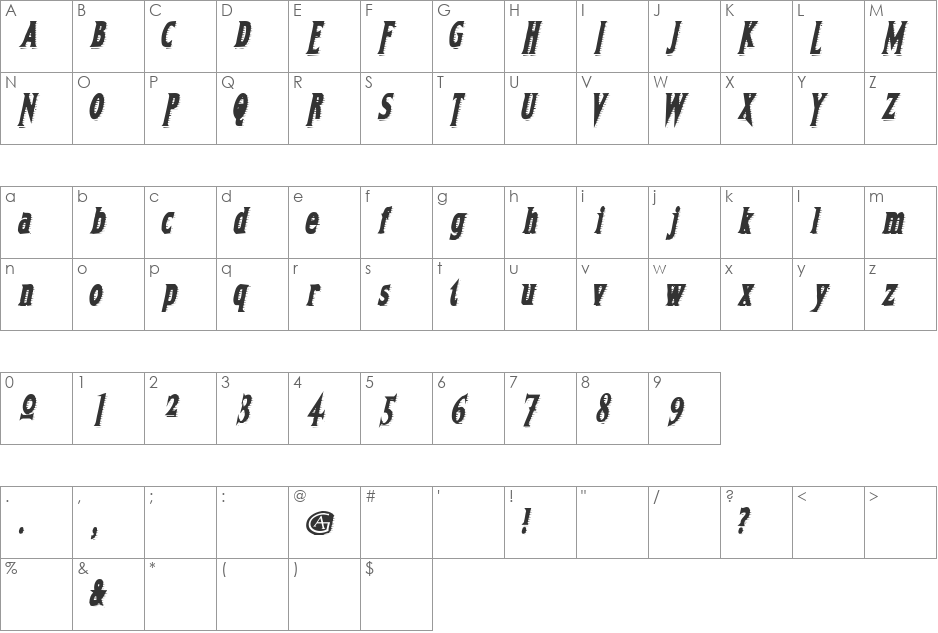 NaturalDarkEngraved font character map preview