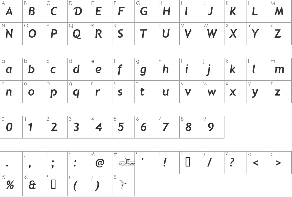 Natzilino font character map preview