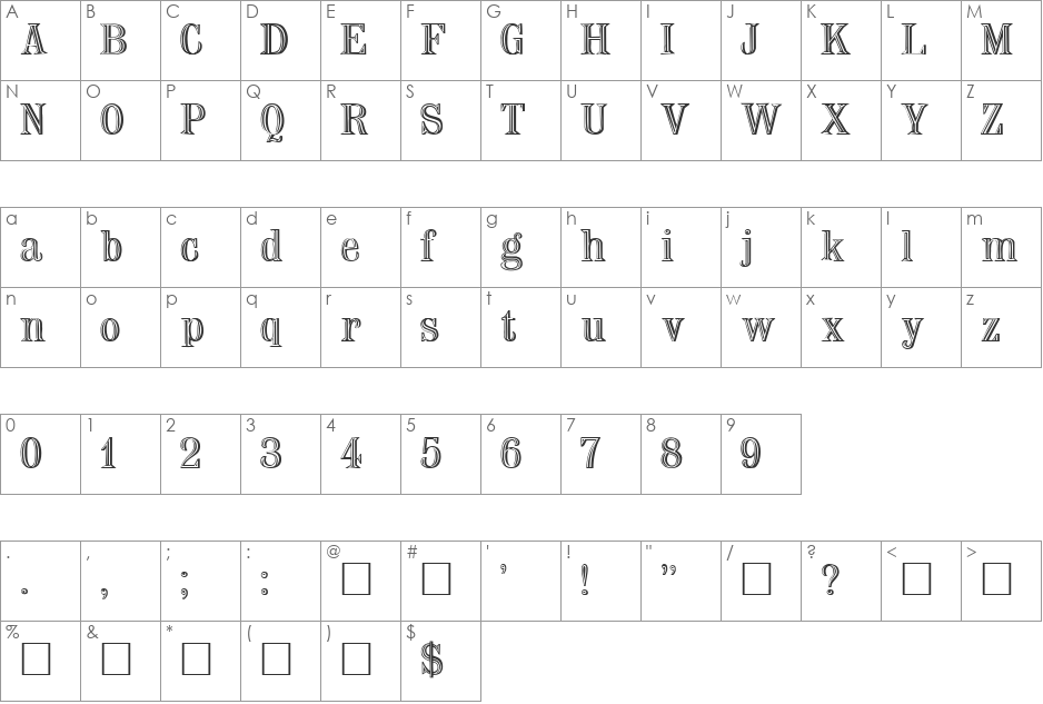 Nauert font character map preview