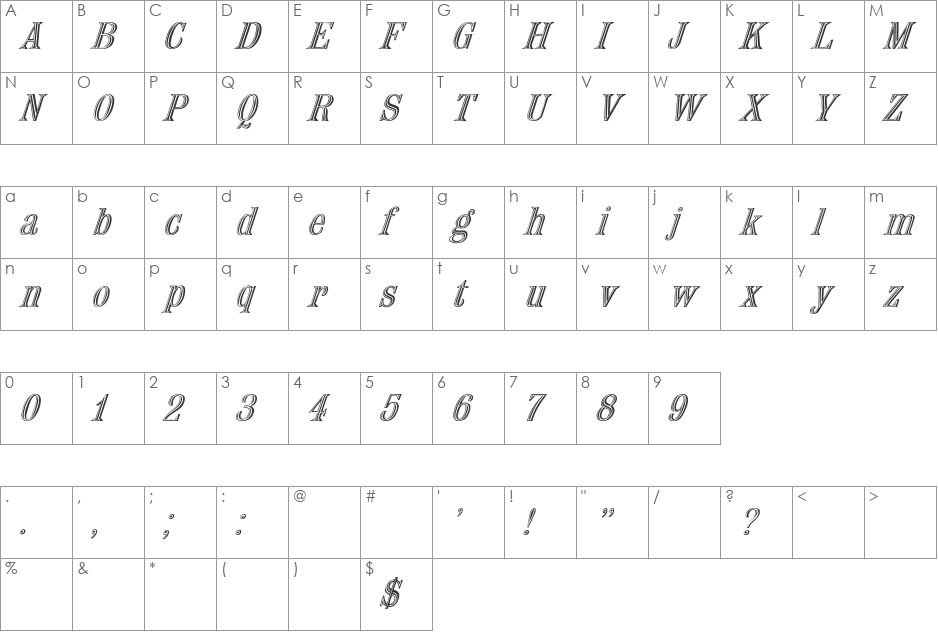 Nauert Wd font character map preview