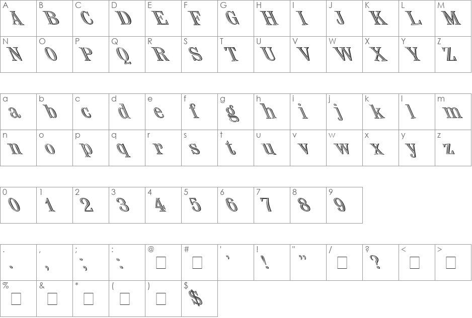 NauertLefti font character map preview