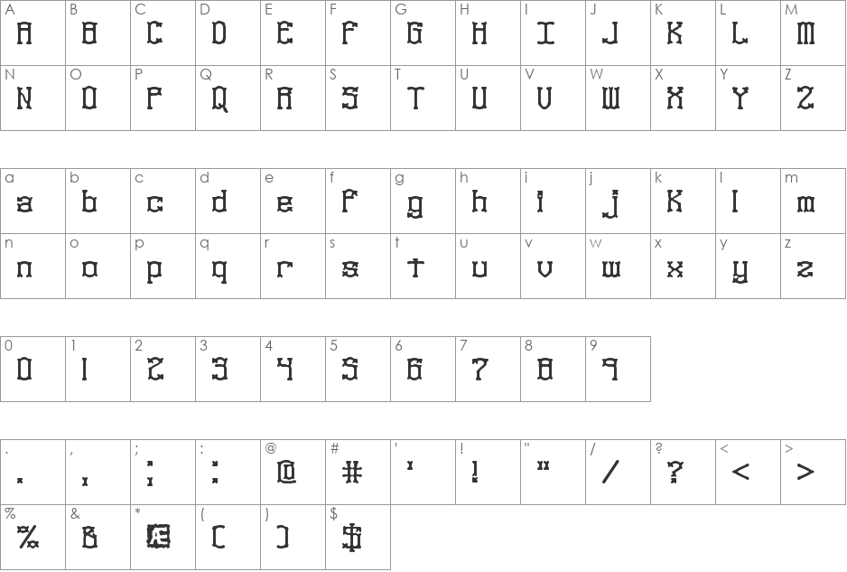 Naughts BRK font character map preview