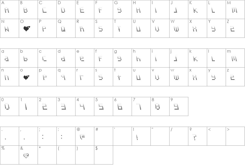NAUJOKSLOVE font character map preview