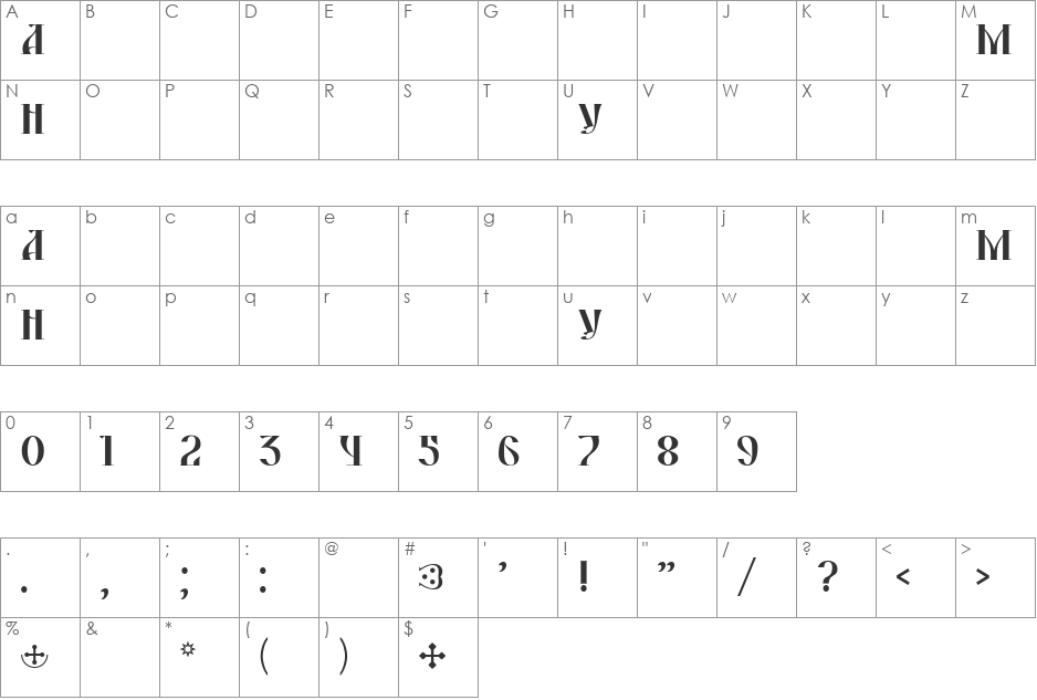 Naum font character map preview