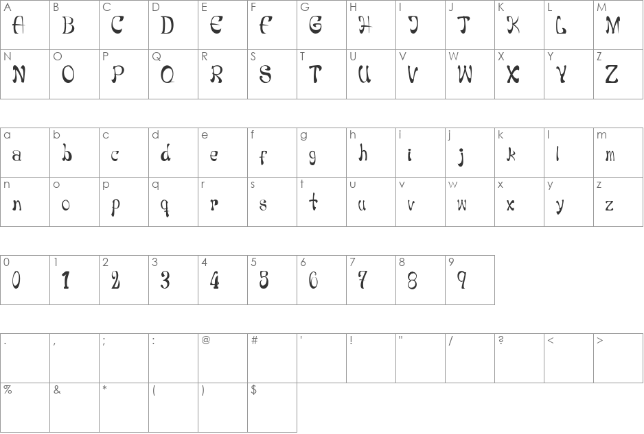NAVZ font character map preview
