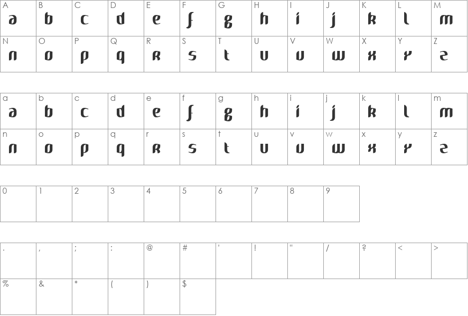 Naya font character map preview