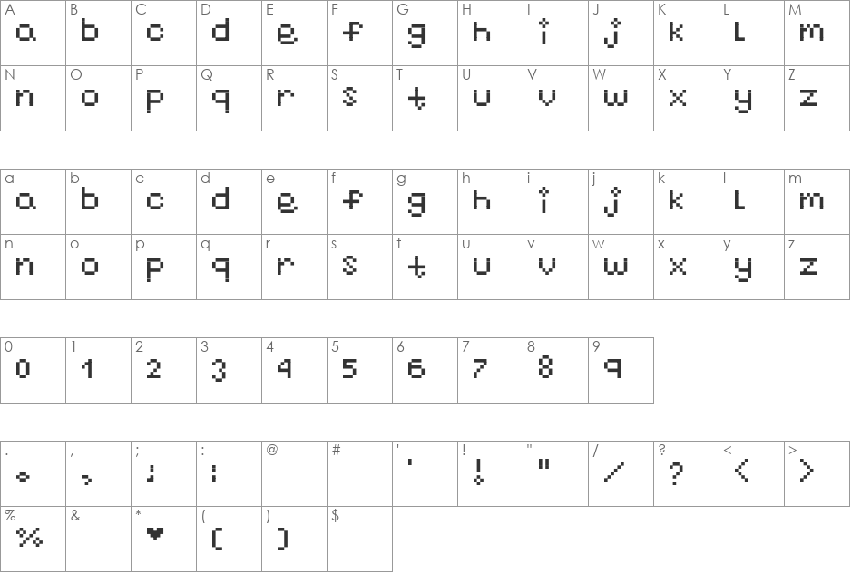nayupixel font character map preview