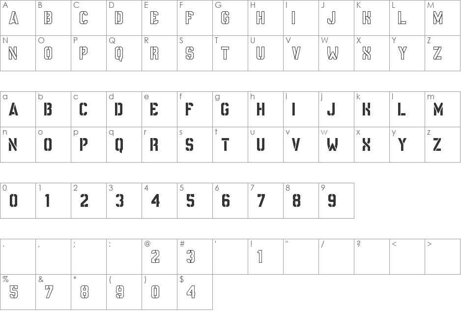 NCAA Army 2015 font character map preview