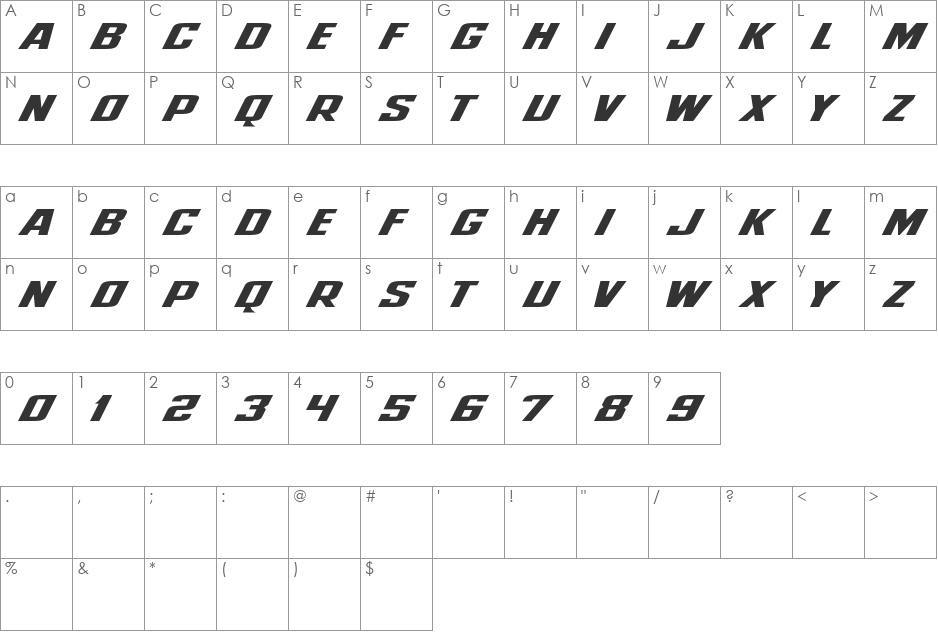 NCAA BC Eagles font character map preview