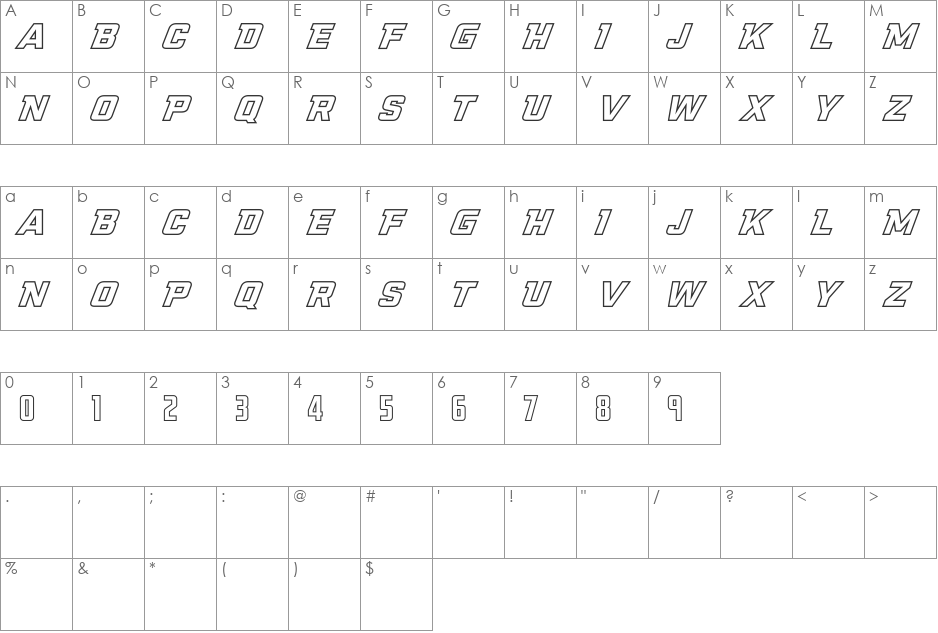 NCAA Illinois Fighting Illini Outline font character map preview