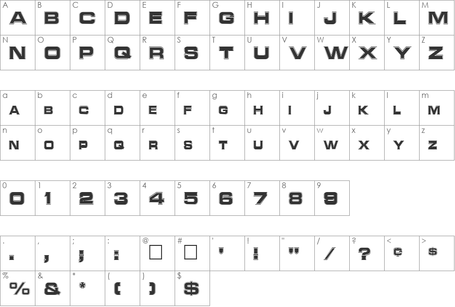 NCCINLINE font character map preview