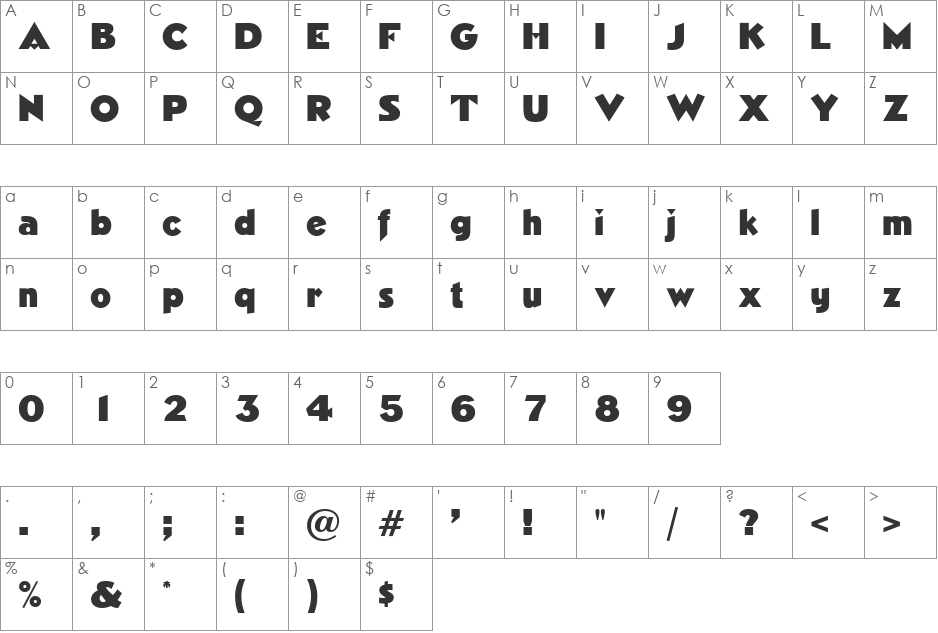 Neasden font character map preview