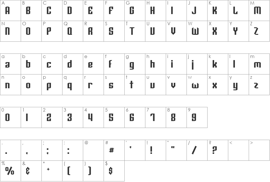 Neathick font character map preview