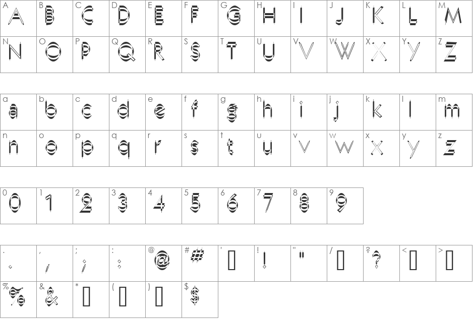 Neboman font character map preview