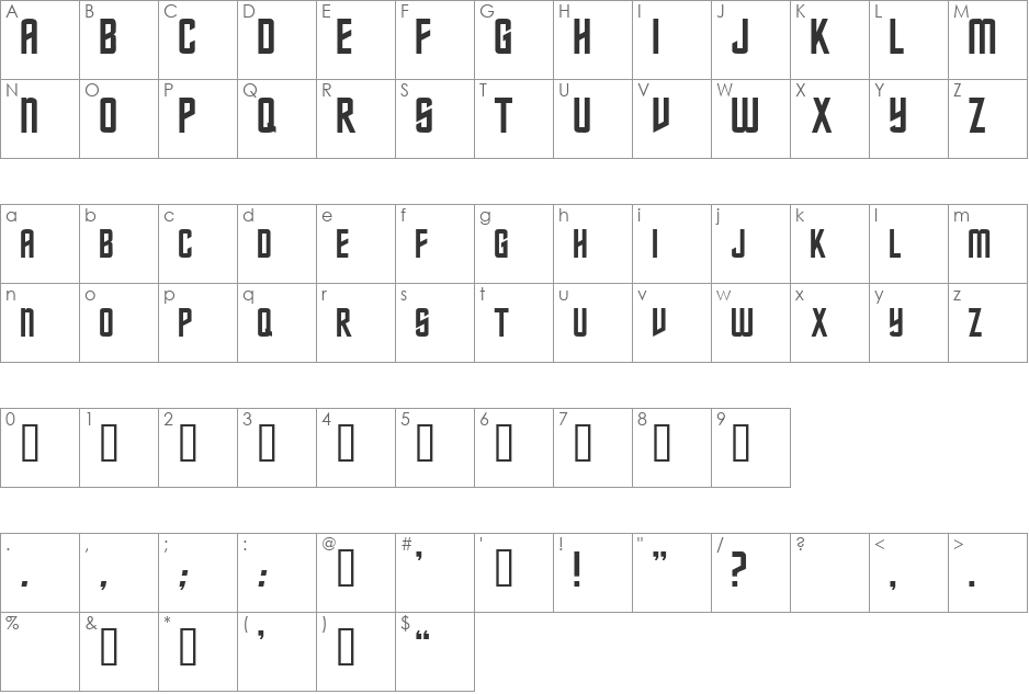 Nebula font character map preview