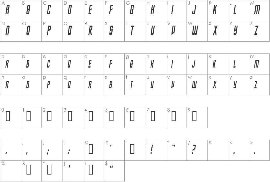 NebulaCondensed font character map preview