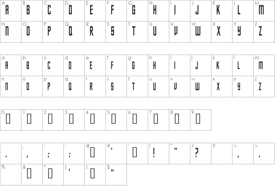 NebulaCondensed font character map preview