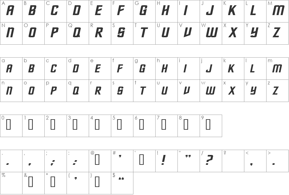 NebulaExtended font character map preview