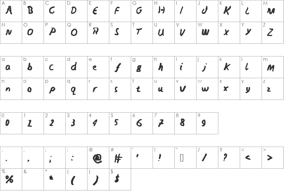 NedsWriting font character map preview
