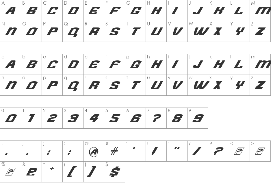 Need for Font font character map preview