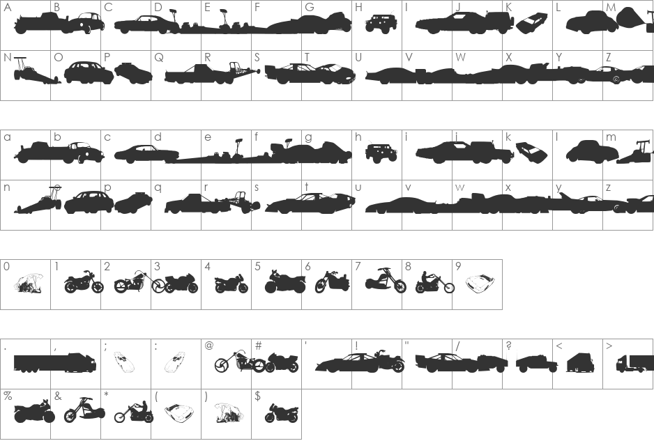 Need for Speed font character map preview