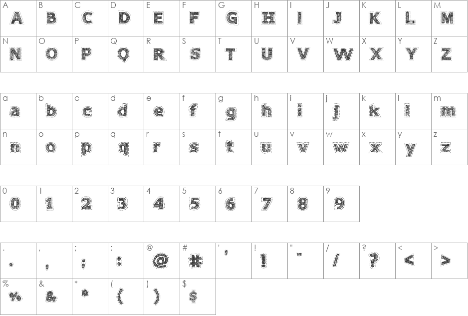 Needlework Perfect font character map preview