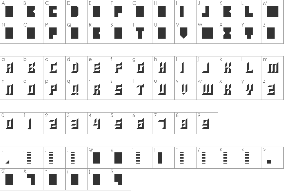 Nefertina font character map preview