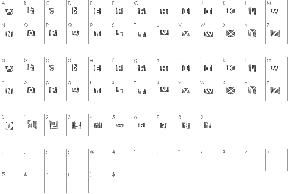 negative font character map preview