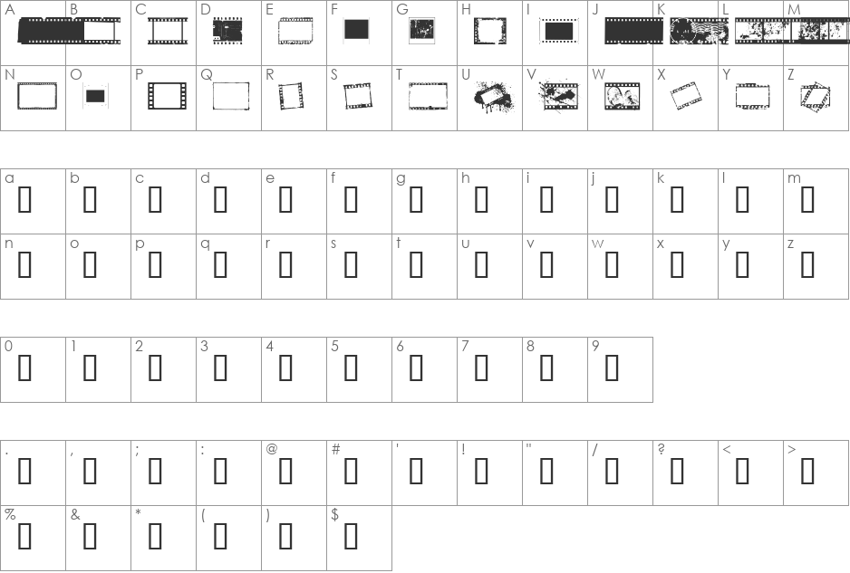 NegativeFilm font character map preview