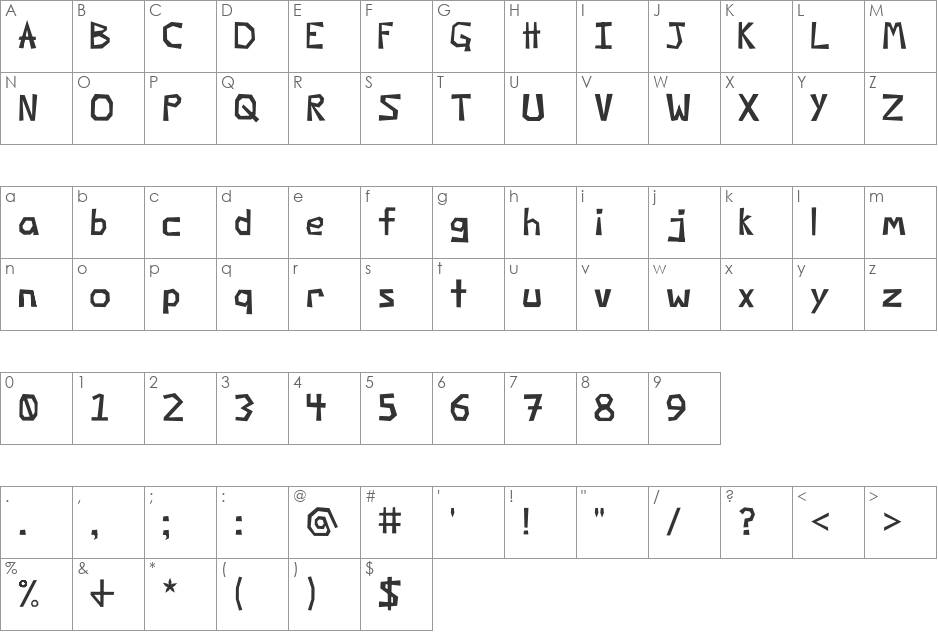 Negatori font character map preview