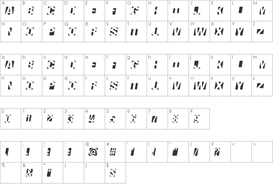 Negatron font character map preview