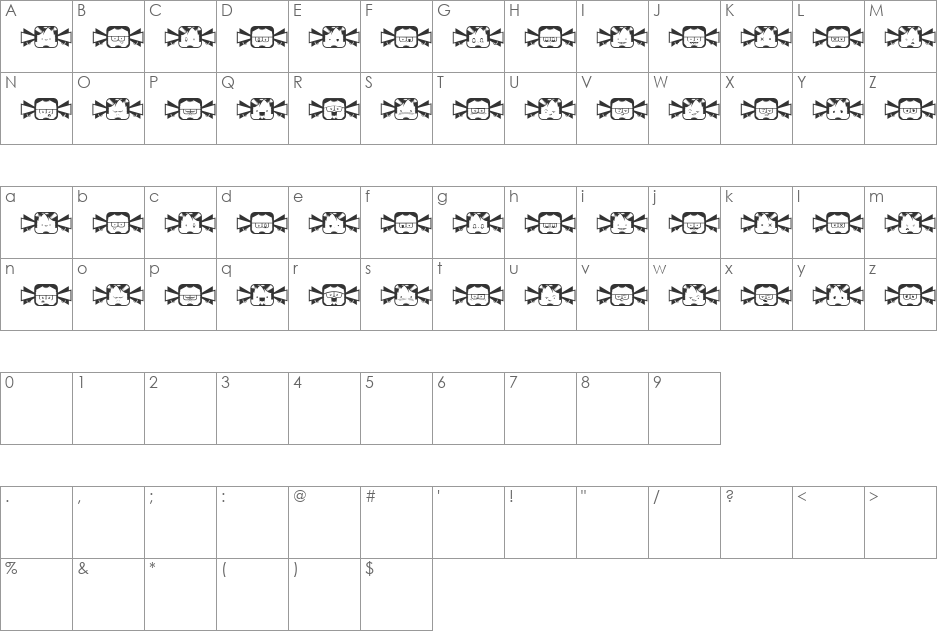 Negobom font character map preview