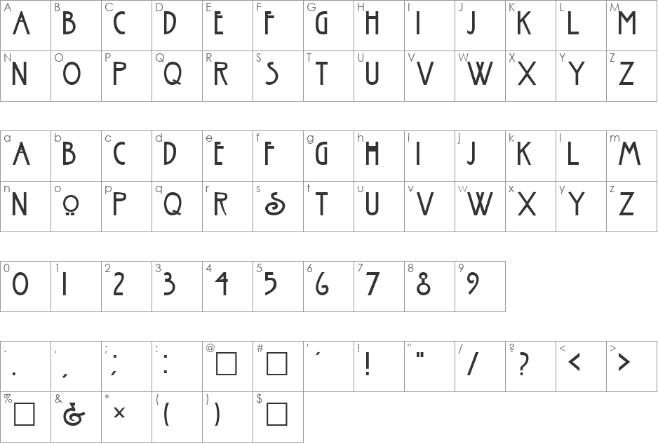 NEILSON font character map preview